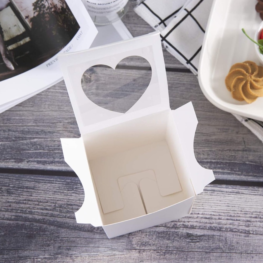 New! 50pc 3x3x3” Mini White Favor Boxes with Heart Shaped Acetate Windows - Picture 6 of 10
